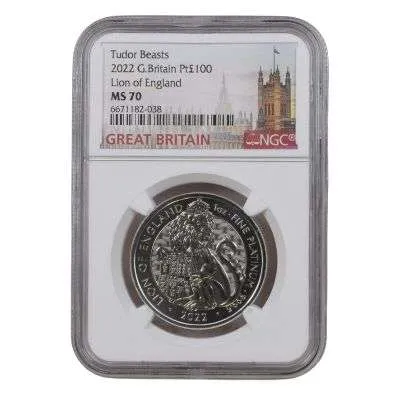 1oz platinum Tudor Beasts Lion NGC MS70