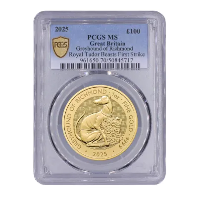 2025 Tudor Beasts Greyhound of Richmond 1oz Gold PCGS MS - Bullion