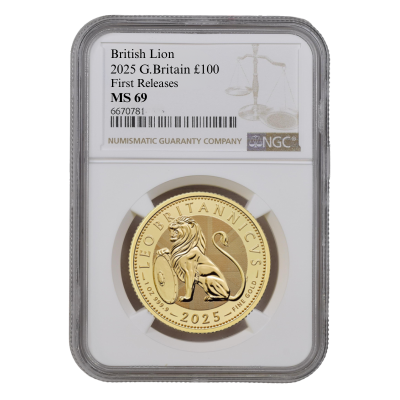 2025 1oz gold British Lion NGC graded MS69 First Release - Bullion