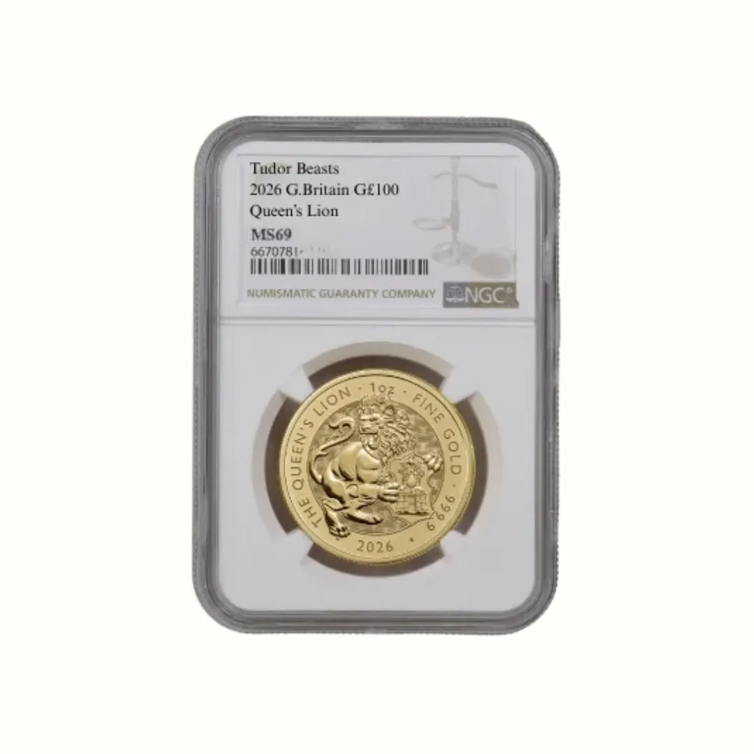 2026 1oz gold Tudor Beasts Queens Lion NGC MS69 First Release